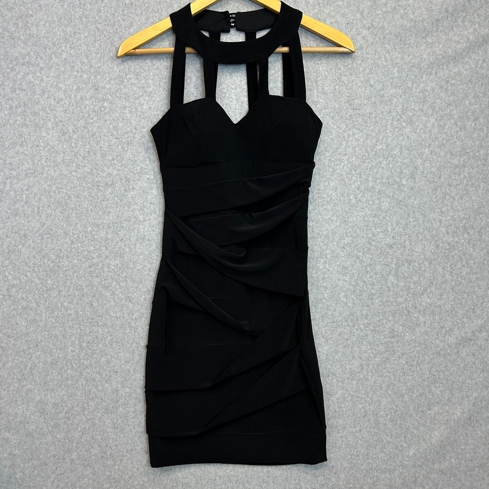 B. Darlin Mini Dress Homecoming Black Ruched Strappy Bodycon Juniors Size 1/2